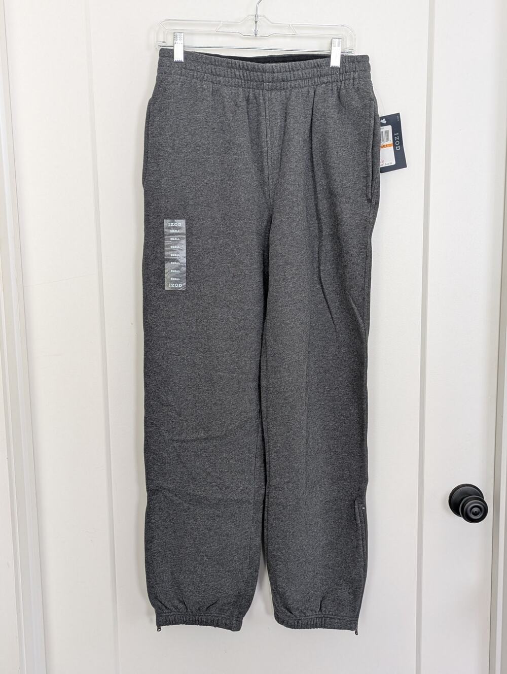 NWT Izod Mens Small Gray Sweatpants Joggers Ankle Zip Athleisure